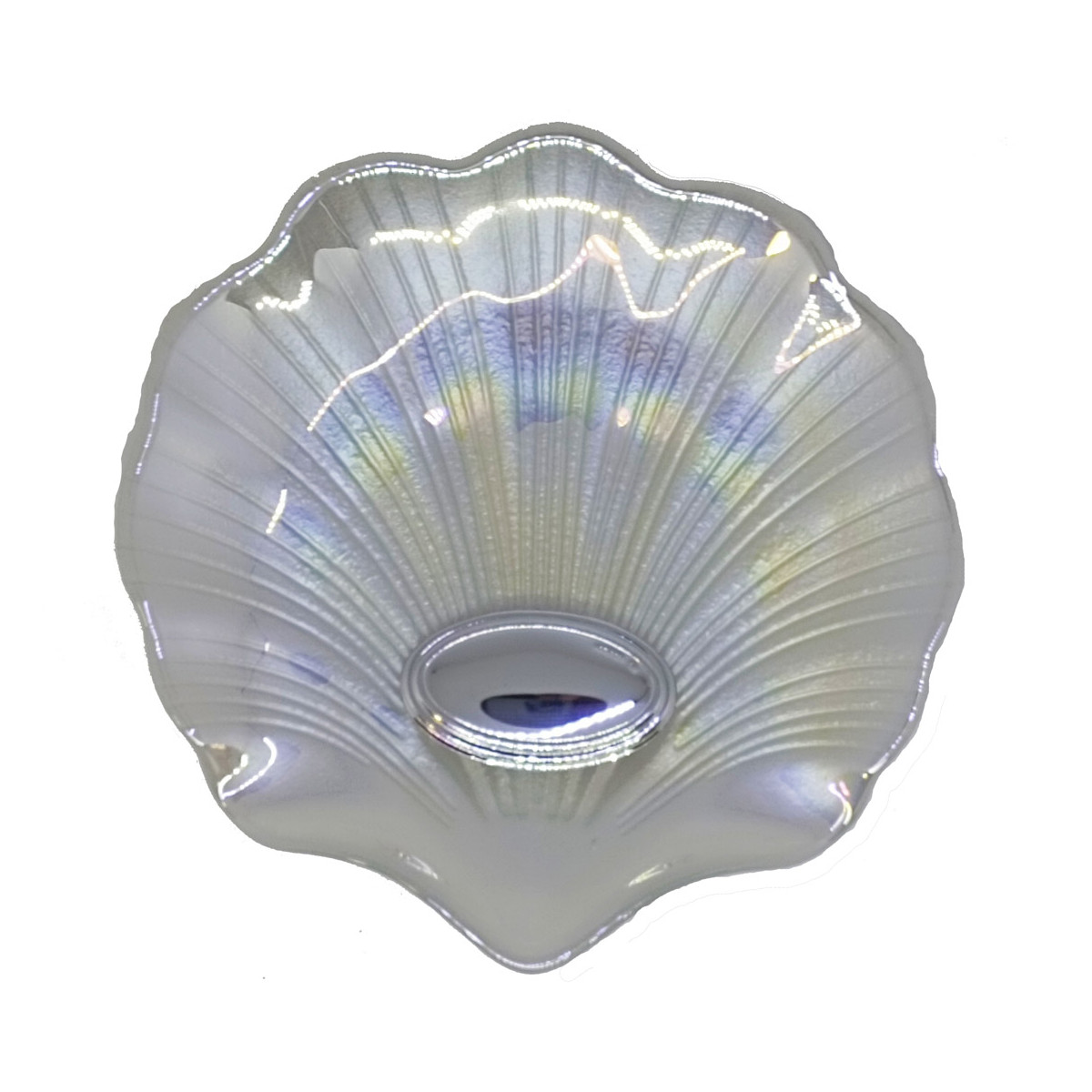 Concha de Bautizo, en cristal nacarado y plata de Ley. Medida : 13,5cm x  13,5cm.