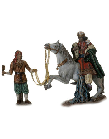 Reyes a caballo con pajes barro lienzado 25 cm. 256603.